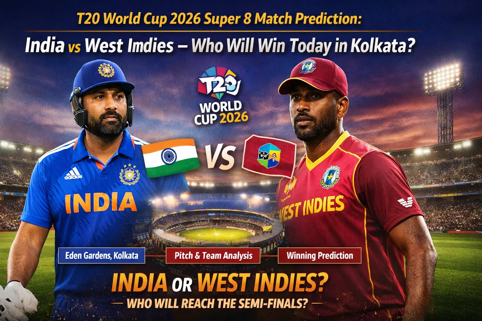 T20 World Cup 2026 Super 8 Match Prediction: India vs West Indies – Who Will Win Today in Kolkata?